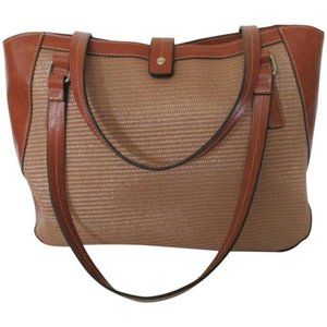*Emilie M Woven Straw Brown Faux Leather Tote